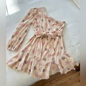 NWT Hemant & Nandita One Shoulder Embroidered Mini Dress Ivory Pink, L
